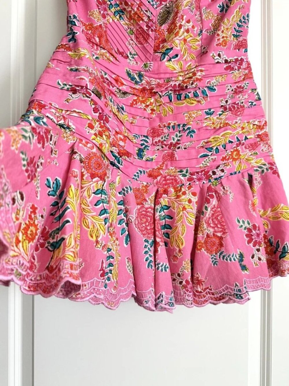 HEMANT & NANDITA Fiora Pink Floral Strapless Linen Blend Mini Dress Size M - Picture 4 of 9
